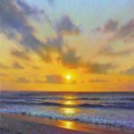 sunrise painting of beach with ocean waves and light by North Carolina artist Jeremy Sams