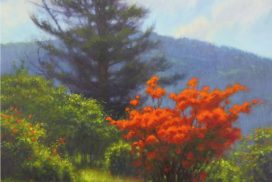 painting of flaming azalea on Roan Mountain painted by North Carolina artist Jeremy Sams