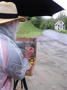 plein air painting in rain near Burnsville, NC