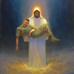 portrait of Jesus Christ holding fallen soldier in His arms painted by North Carolina artist Jeremy Sams