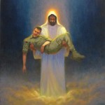 portrait of Jesus Christ holding fallen soldier in His arms painted by North Carolina artist Jeremy Sams