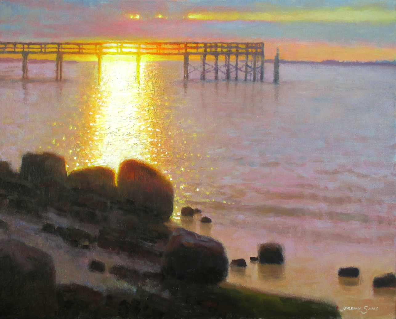 Southport pier sunrise painting by North Carolina artist Jeremy Sams