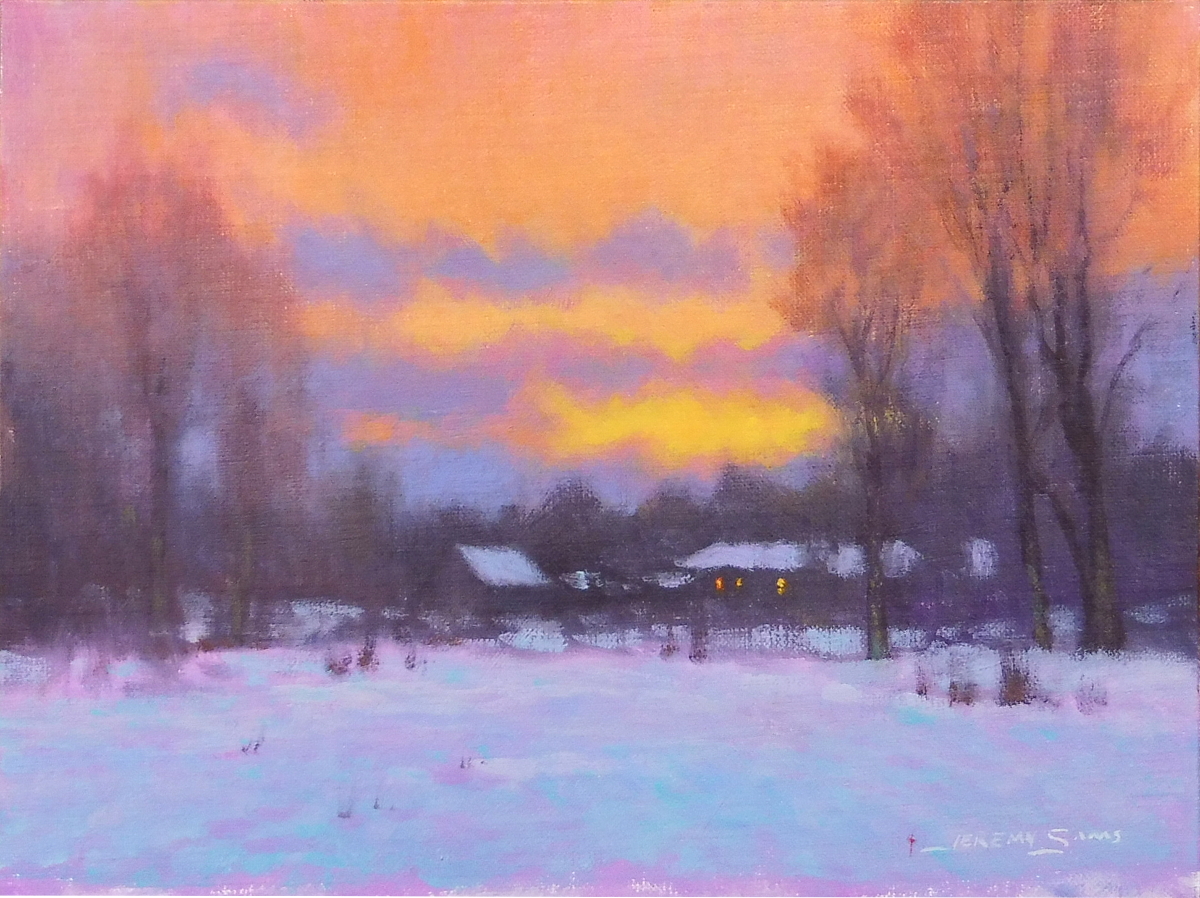 sunrise snow painting by North Carolina artist, Jeremy Sams