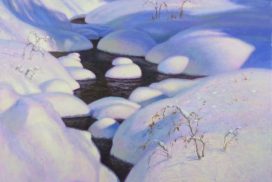 snow covered stream painting by North Carolina artist, Jeremy Sams