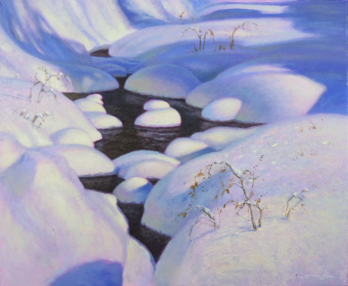 snow covered stream painting by North Carolina artist, Jeremy Sams