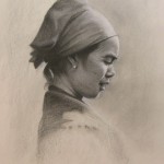 Charcoal portrait of Asian Lady