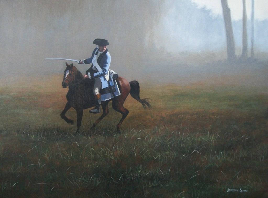 hand painted portrait of patriot and horse by North Carolina artist, Jeremy Sams