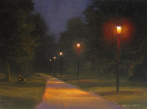 plein air painting at night at Creekside Park, Archdale, NC