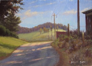 plein air painting looking up worth mcneil rd. in Fleetwood NC in the fall by North Carolina artist, Jeremy Sams