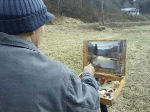 Jeremy Sams plein air painting in Todd, NC