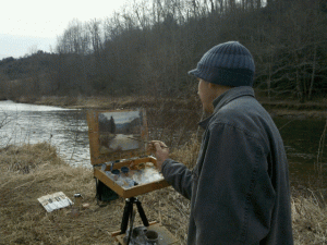 Jeremy Sams plein air painting in Todd, NC