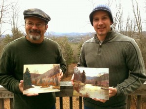 My and Bernie's finished plein air paintings.