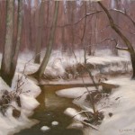 creek snow plein air painting