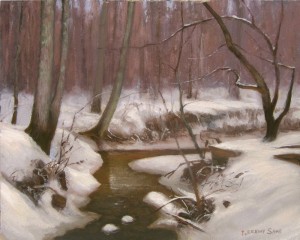 creek snow plein air painting