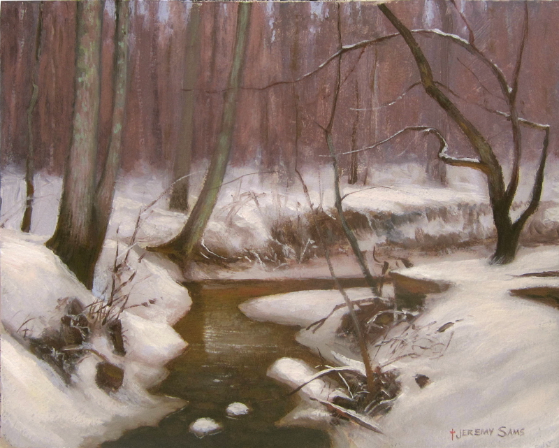 creek snow plein air painting