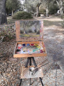 Plein air painting at Franklin Square Park in Southport, NC.