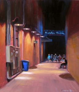 Boiler Room competition winner plein air painting at night in Kinston by North Carolina artist Jeremy Sams