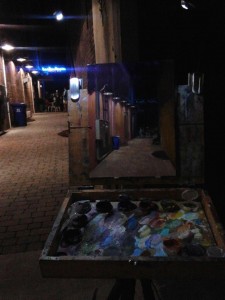 Nocturne plein air painting of the Boiler Room in Kinston by North Carolina artist Jeremy Sams