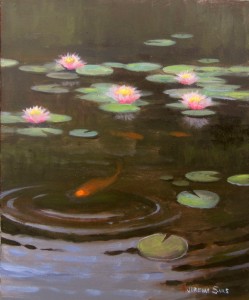 Koi pond plein air painting in Kinston by North Carolina artist Jeremy Sams