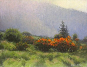 plein air painting of Flame azaleas on Roan Mountain by North Carolina artist Jeremy Sams