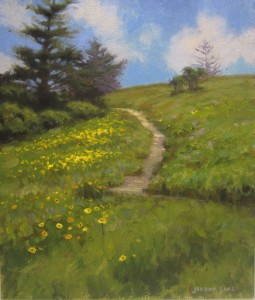 Appalachian Trail at Roan Mountain plein air painting 10x8 acrylic