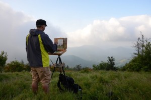 North Carolina artist Jeremy Sams Plein air painting on Roan Mountain