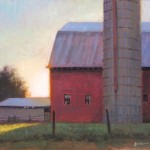 plein air painting of a barn and farm in the early morning by North Carolina artist Jeremy Sams