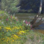 plein air painting of wildflowers on the New river