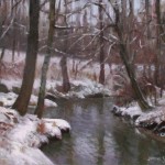 plein air painting of a creek in the snow by North Carolina artist Jeremy Sams