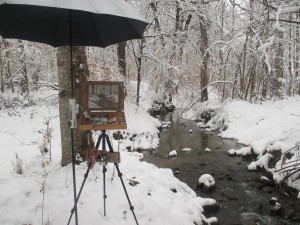 plein air set up for snow painting