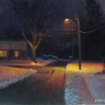 nocturne plein air painting in snow by North Carolina artist Jeremy Sams