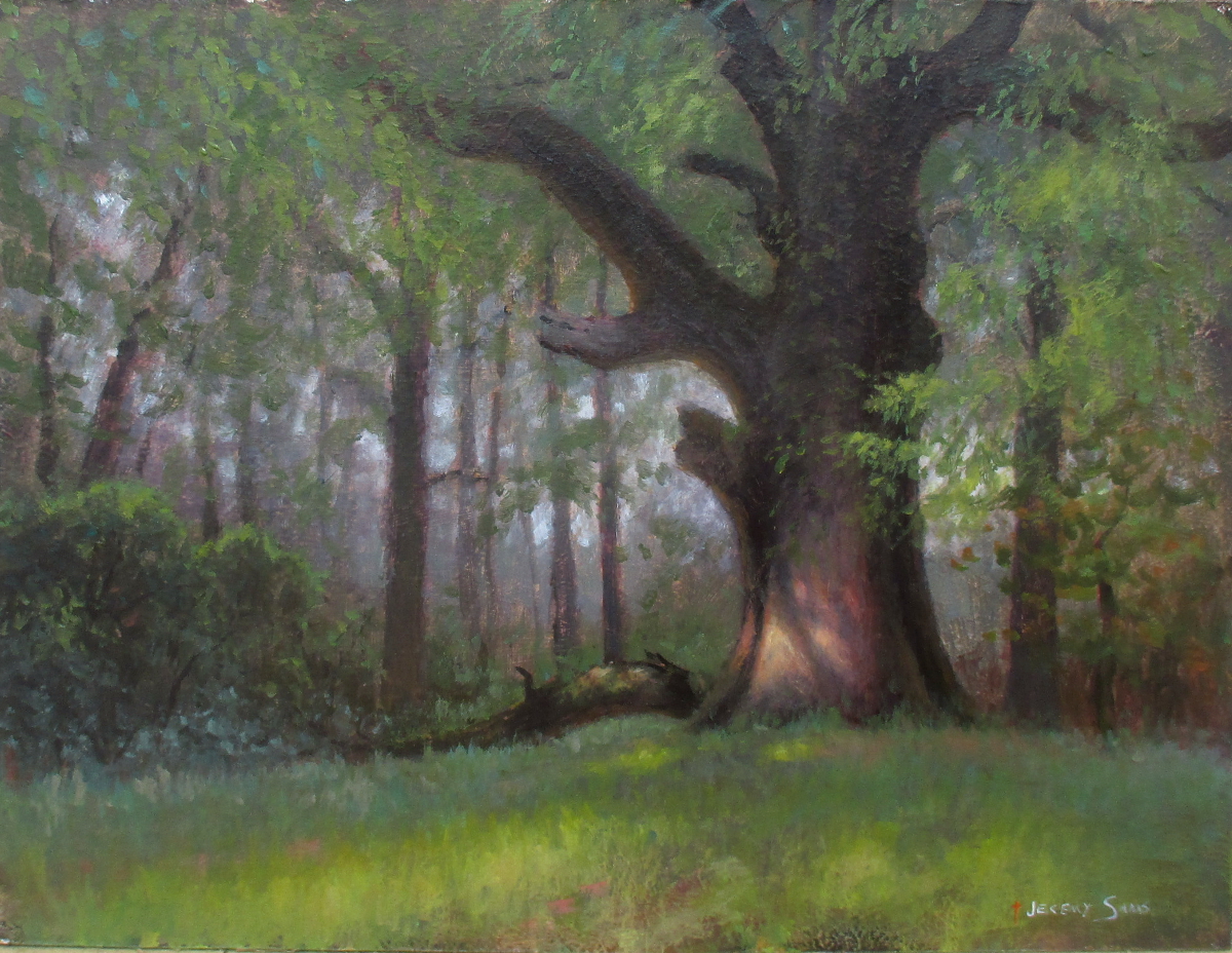 old oak tree plein air painting by North Carolina artist Jeremy Sams