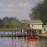 boat and dock plein air painting by North Carolina artist Jeremy Sams