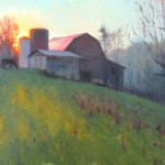 plein air painting of barn, horses and sunrise in Burnsville by North Carolina artist Jeremy Sams