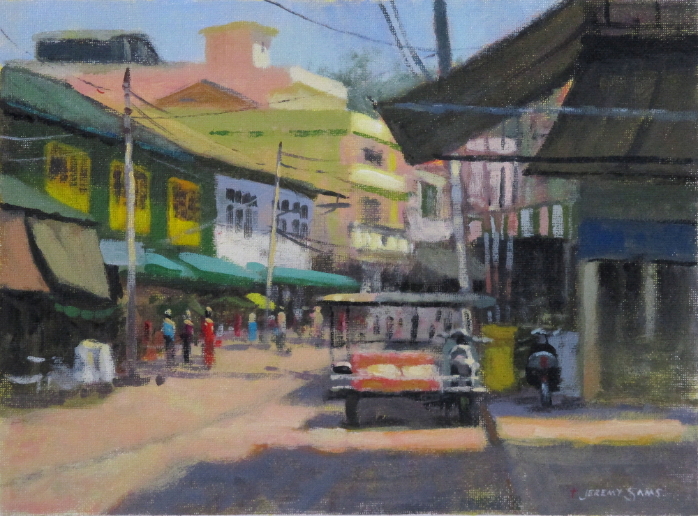 plein air painting of Kawthaung Myanmar landscape by North Carolina artist Jeremy Sams