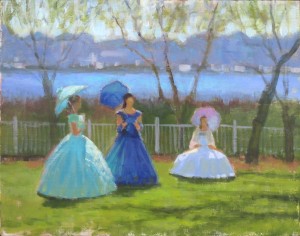 plein air painting in Wilmington, NC of azalea belles at Carolina Beach garden club tour by North Carolina artist Jeremy Sams