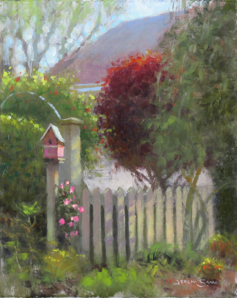 plein air painting in Wilmington, NC of garden club tour by North Carolina artist Jeremy Sams