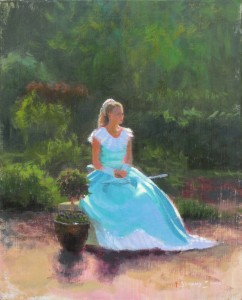 plein air portrait painting in Wilmington, NC of garden club tour by North Carolina artist Jeremy Sams