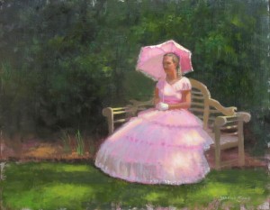 plein air portrait painting in Wilmington, NC of garden club tour by North Carolina artist Jeremy Sams