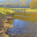 plein air painting of man fishing on Jackson River by North Carolina artist Jeremy Sams