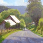 barn on dirt road in Virginia plein air painting