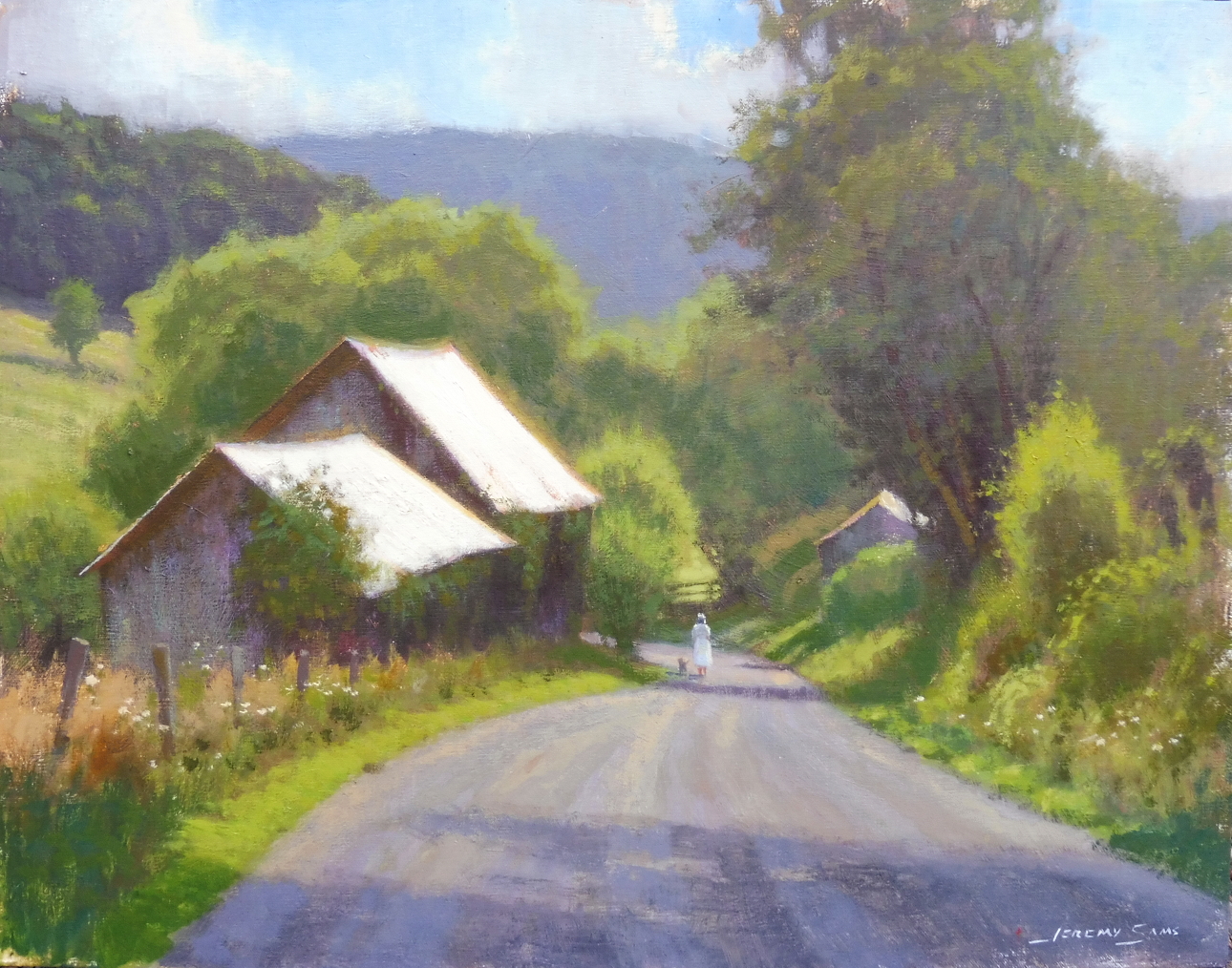 barn on dirt road in Virginia plein air painting