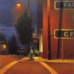 plein air nocturne painting of street scene in Floyd Virginia by North Carolina artist Jeremy Sams