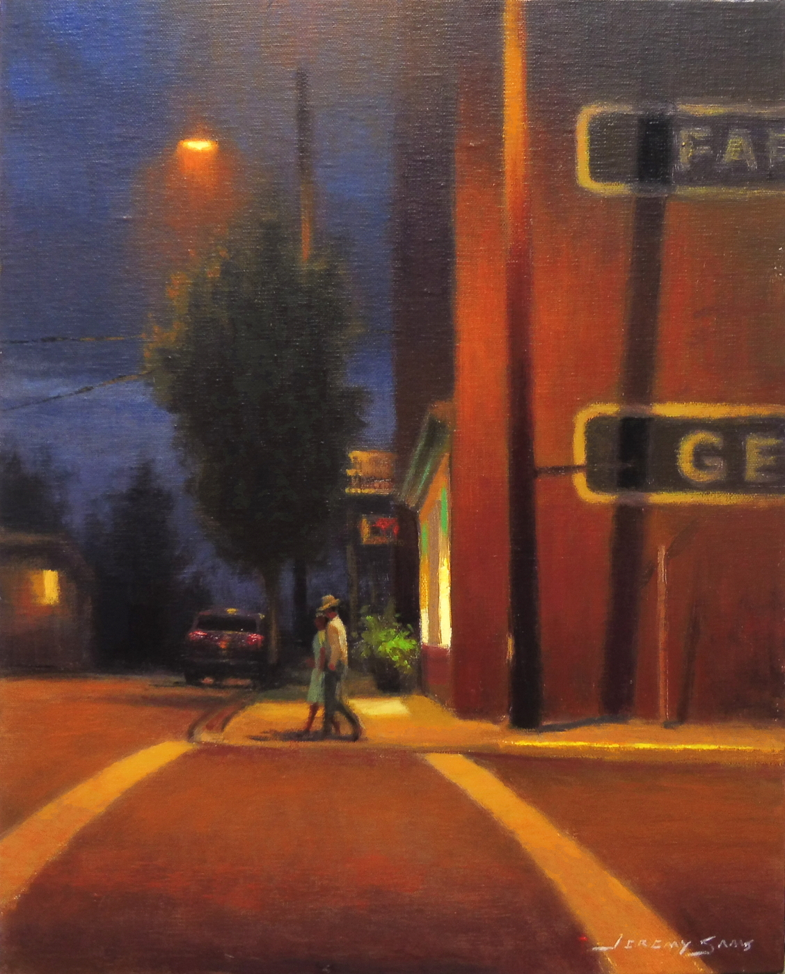 plein air nocturne painting of street scene in Floyd Virginia by North Carolina artist Jeremy Sams