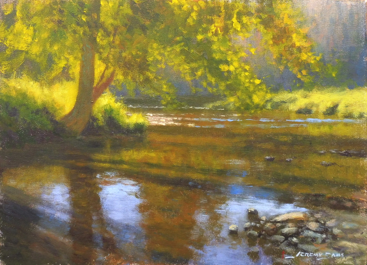 plein air painting of evening on Jackson River by North Carolina artist Jeremy Sams