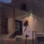 plein air nocturne urban scene of factory with light by North Carolina artist Jeremy Sams