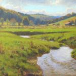 plein air painting of stream flowing through pasture in Ashe County in autumn by North Carolina artist Jeremy Sams