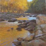 plein air painting of morning on the Eno River in Autumn by North Carolina artist Jeremy Sams