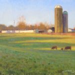 plein air painting of farm in morning in autumn by North carolina artist Jeremy Sams