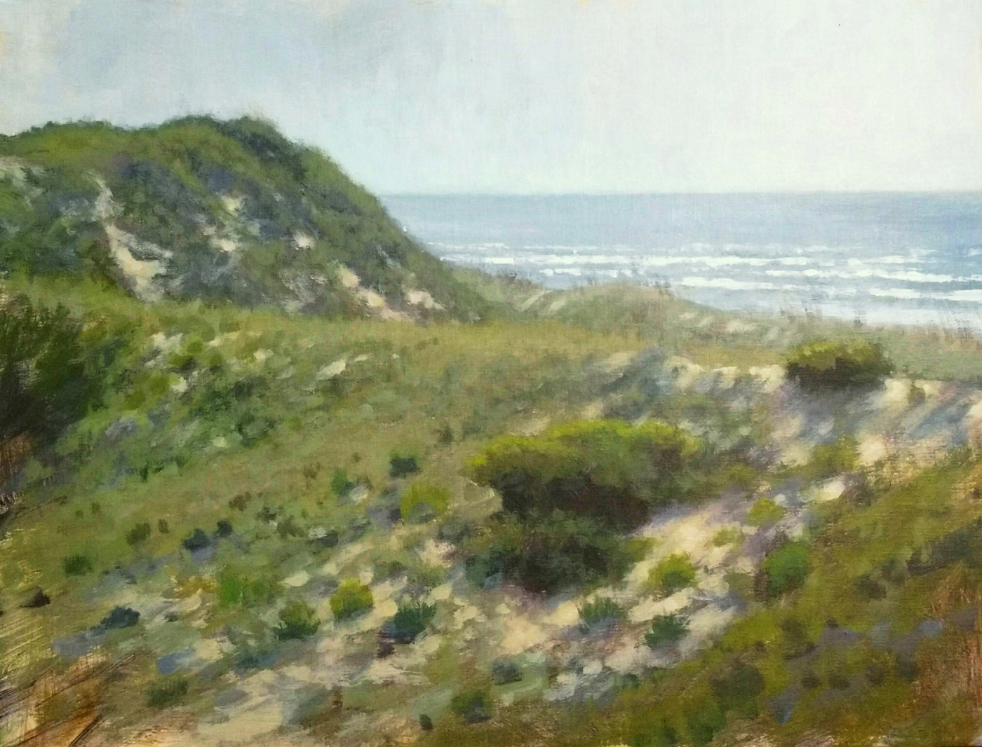 plein air painting demo of beach dunes at Camp Lejeune by North Carolina artist Jeremy Sams